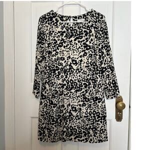 J.Crew Jules Shift Dress Snowcat Leopard Print Black Long Sleeve Mini Women's S